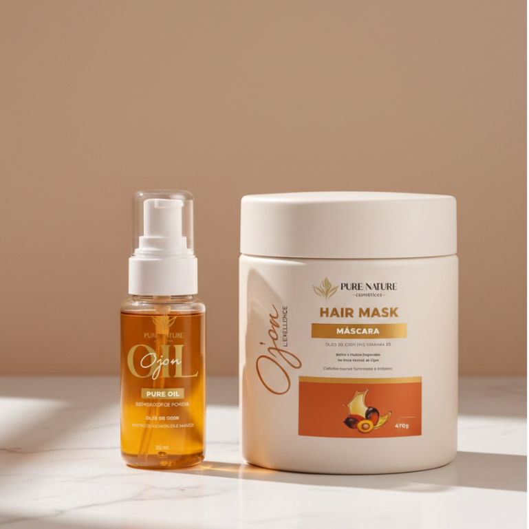 Kit Máscara Capilar Com Óleo de Ojon 470g + Óleo Capilar Reparador Pontas Hidratação e Brilho Pure Nature