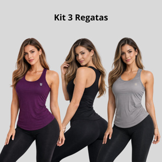 KIT 3 Regatas Dry fit Costas nadador Feminina Academia Fitness Verão em Oferta na Shopee
