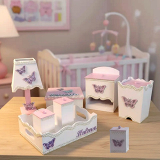 Kit farmacinha bebê borboletas branco e rosa pérolas jardim decoração nome menina feminino recem nascido gestante mdf em Oferta na Shopee