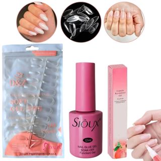 Kit Unha Postiça Realista Almond Soft Gel D&Z 120 Un | Cola UV + Caneta Cutículas | Acabamento Profissional em Oferta na Shopee