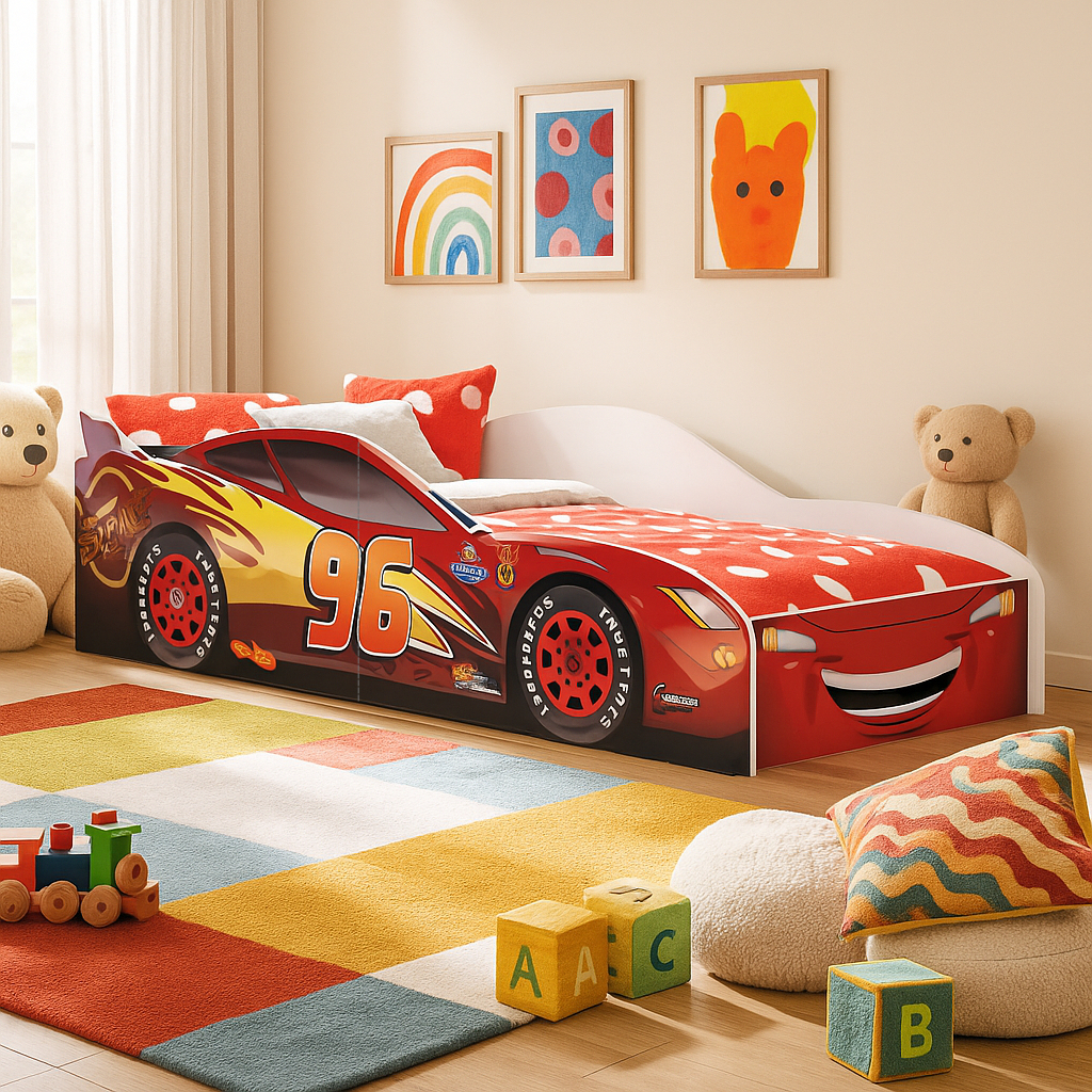 Cama Infantil Carro MDF com Grades de Proteção para Quarto Infantil em Oferta na Shopee