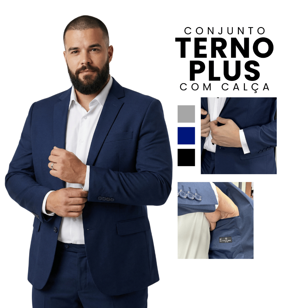 Terno Executivo Masculino Plus Size Completo Premium Tecido Flexivel Luxo Fit Social