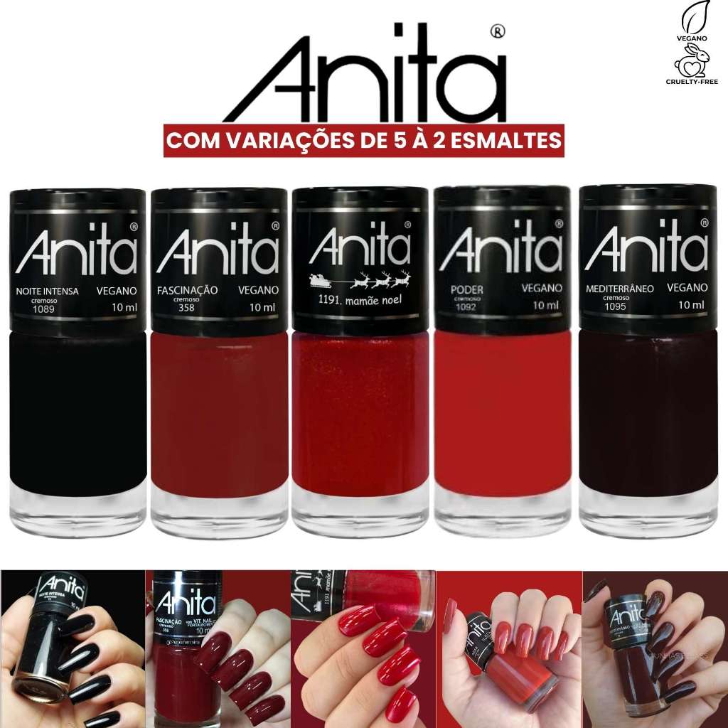 Kit 5 Esmaltes Anita Diversos Tons Escuros Vermelho, Preto e Marrom Atacado em Oferta na Shopee