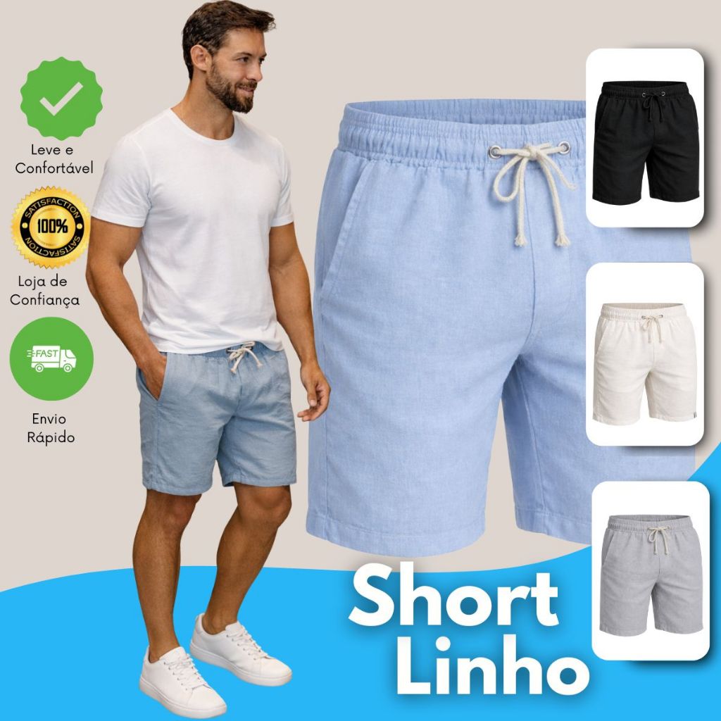 Short Linho Masculino Básico em Oferta na Shopee