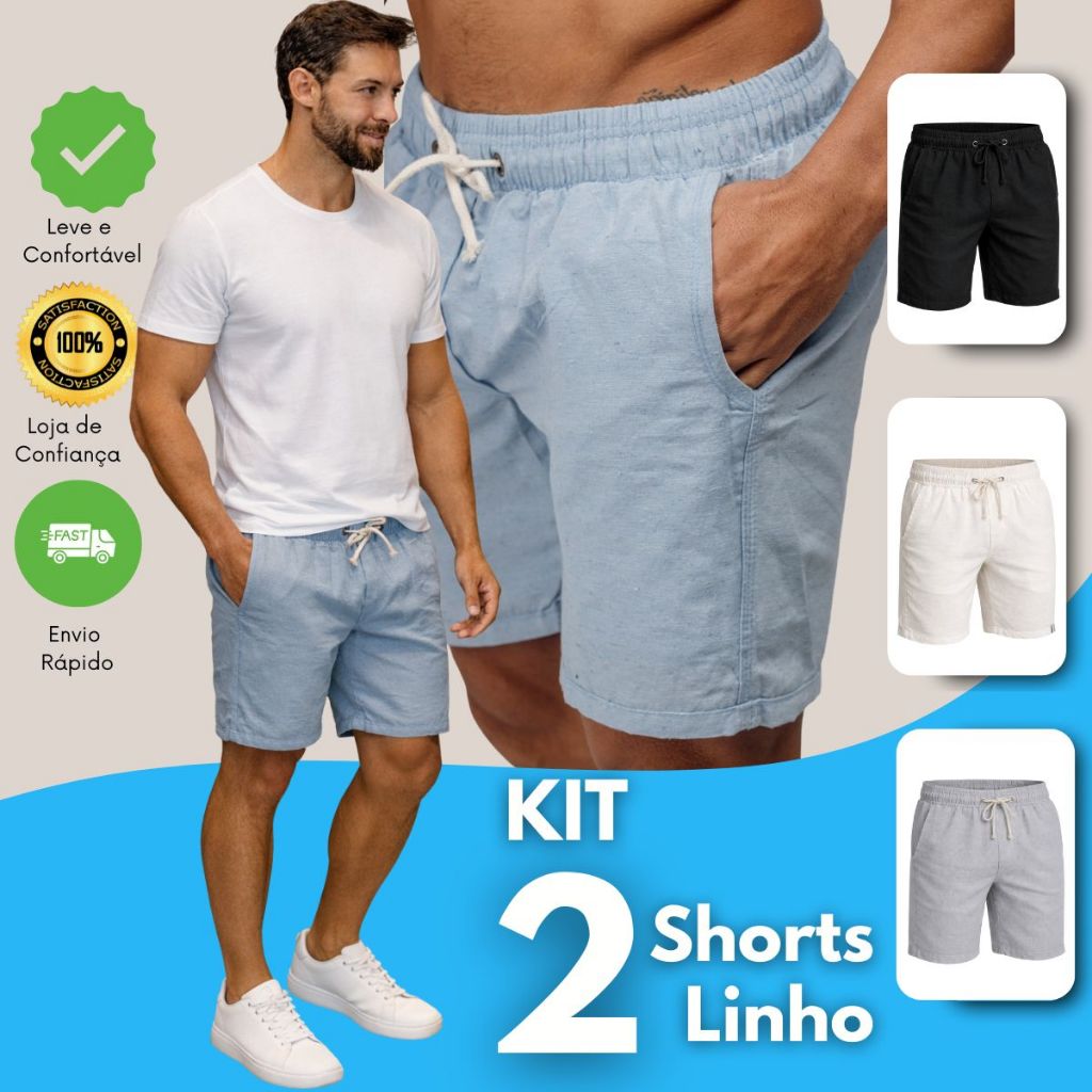Kit 2 Short Linho Masculino Básico