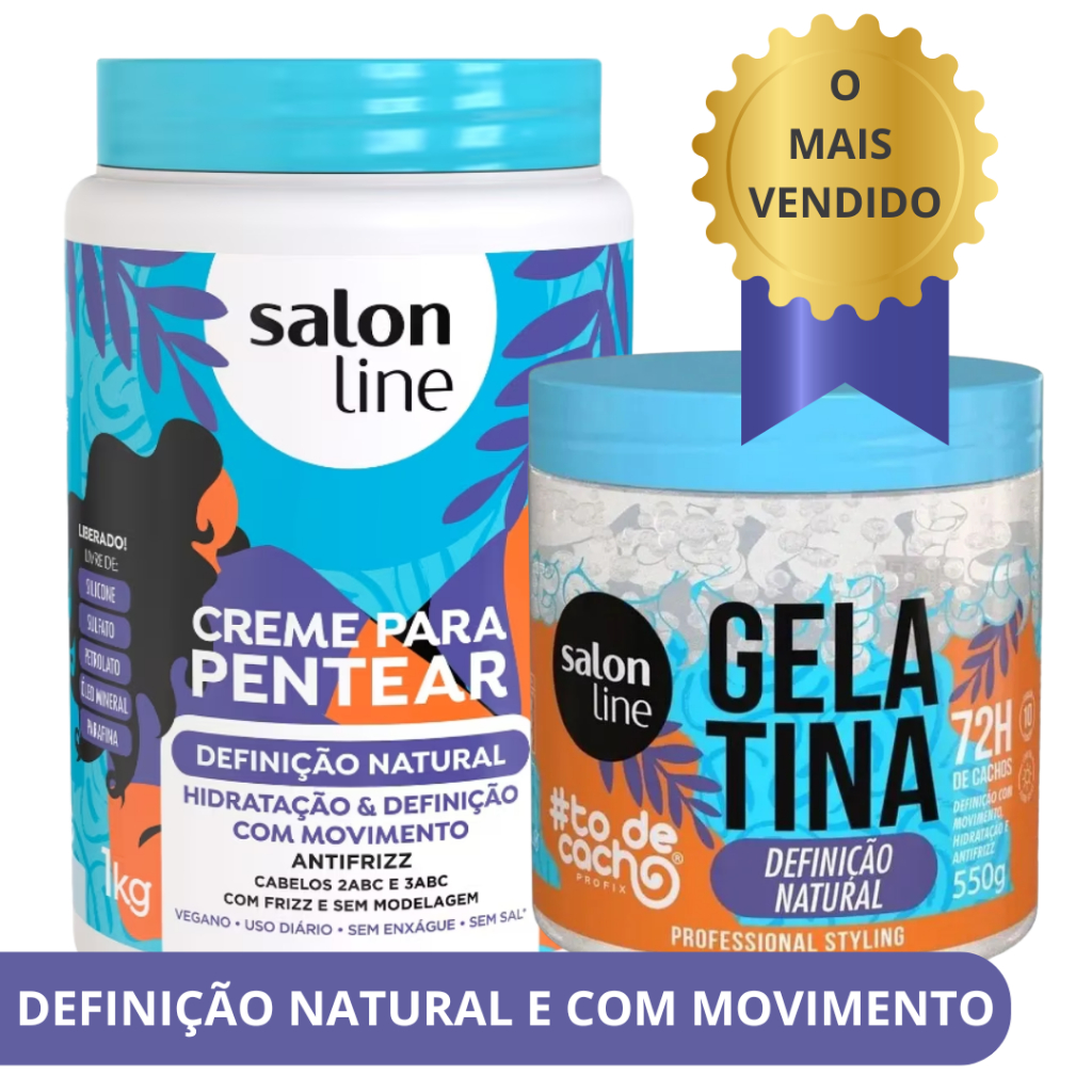 Salon Line Creme de Pentear Definição Natural 1kg + Gelatina Definição Natural 550g em Oferta na Shopee