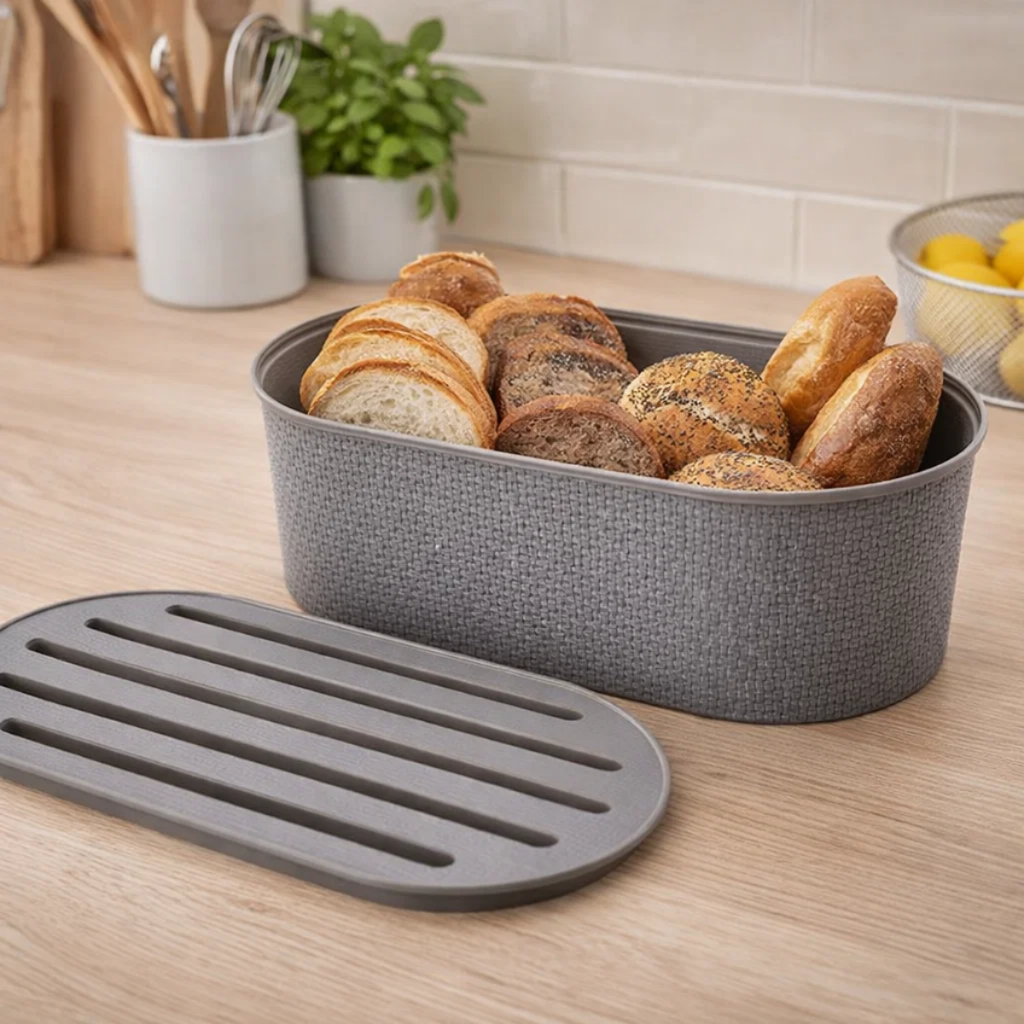 Porta Pão Tampa Migalheira Mesa Café da Manhã Cesto Armazenador Pães Bolo Plástico Cozinha