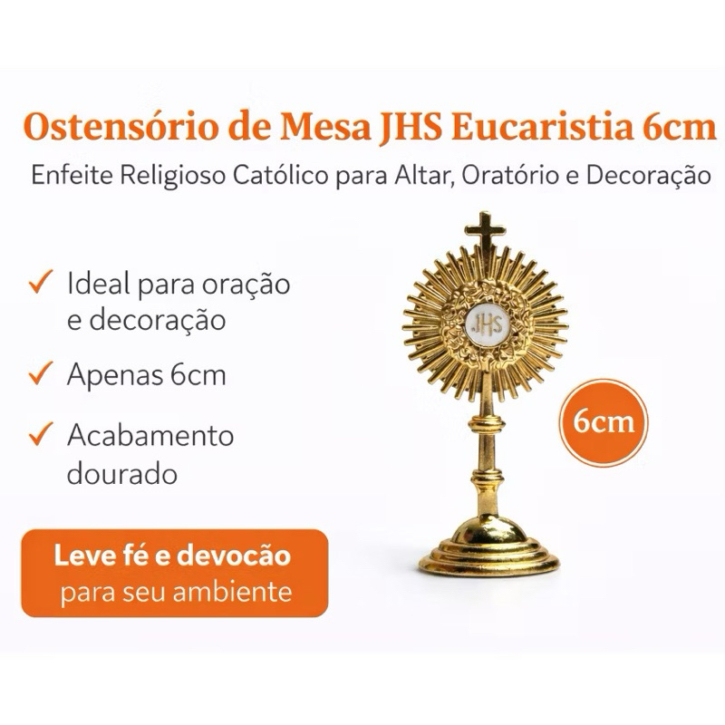 Kit Ostensório Santíssimo Sacramento JHS Metal Dourado 6,5cm Enfeite Mesa Lembrancinha Católica em Oferta na Shopee