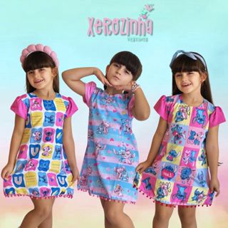Vestido Infantil Stitch Verão  Menina Leve Casual Confortável 2 a 8 Anos Carnaval Lançamento em Oferta na Shopee