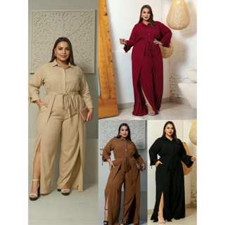 Conjunto Feminino moda Plus Size Camisa Manga Longa calça Social Festa Casual G1 G2 G3 marrom vinho bege preto em Oferta na Shopee