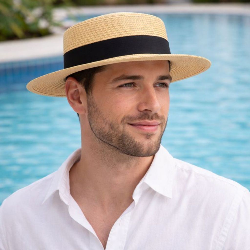 Chapéu Paris de Praia e Sol Masculino e Feminino Aba Média Cor Palha Com Fita Preta Resort Luxo