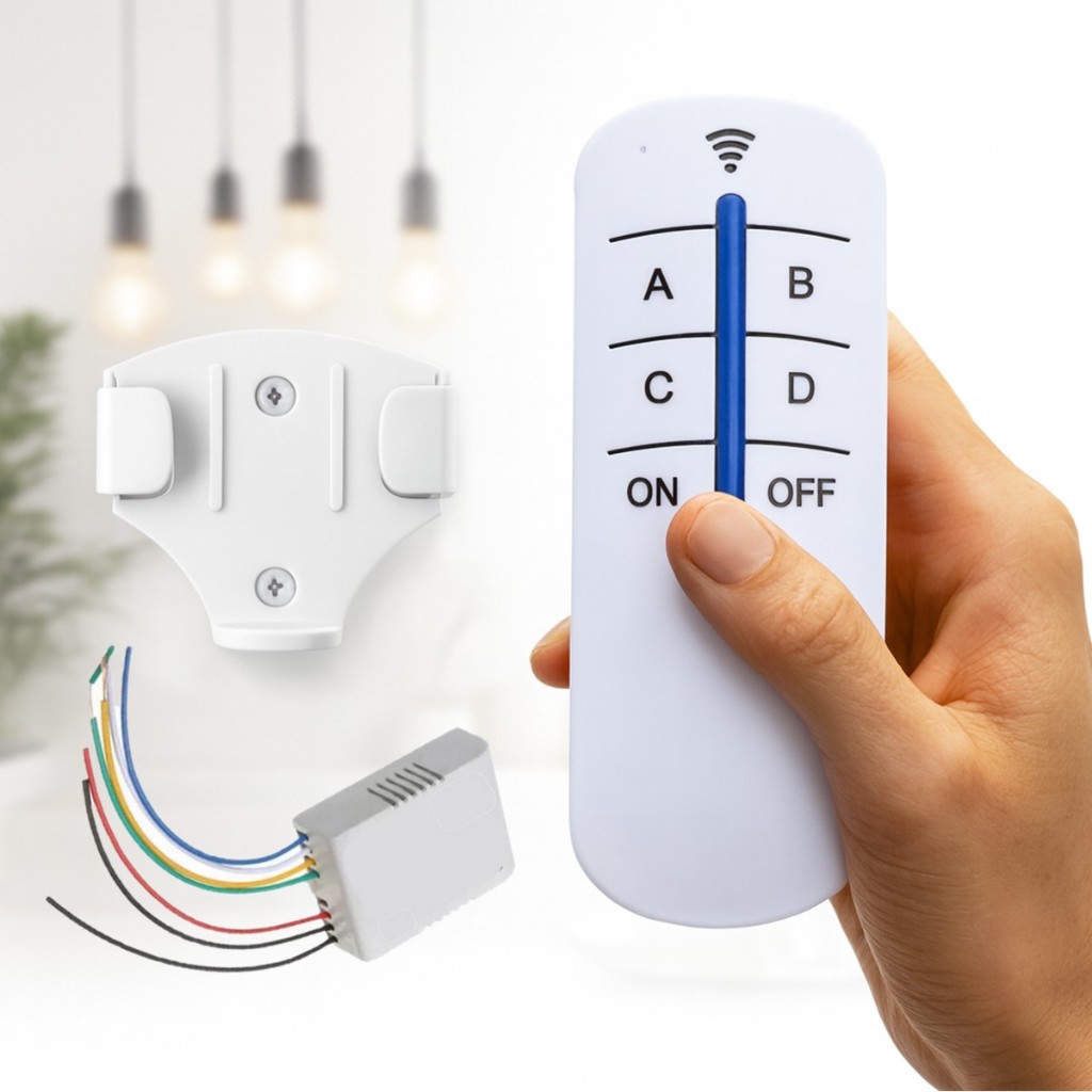 Controle de Lâmpadas Interruptor Inteligente Portatil 04 Vias com Suporte de Parede