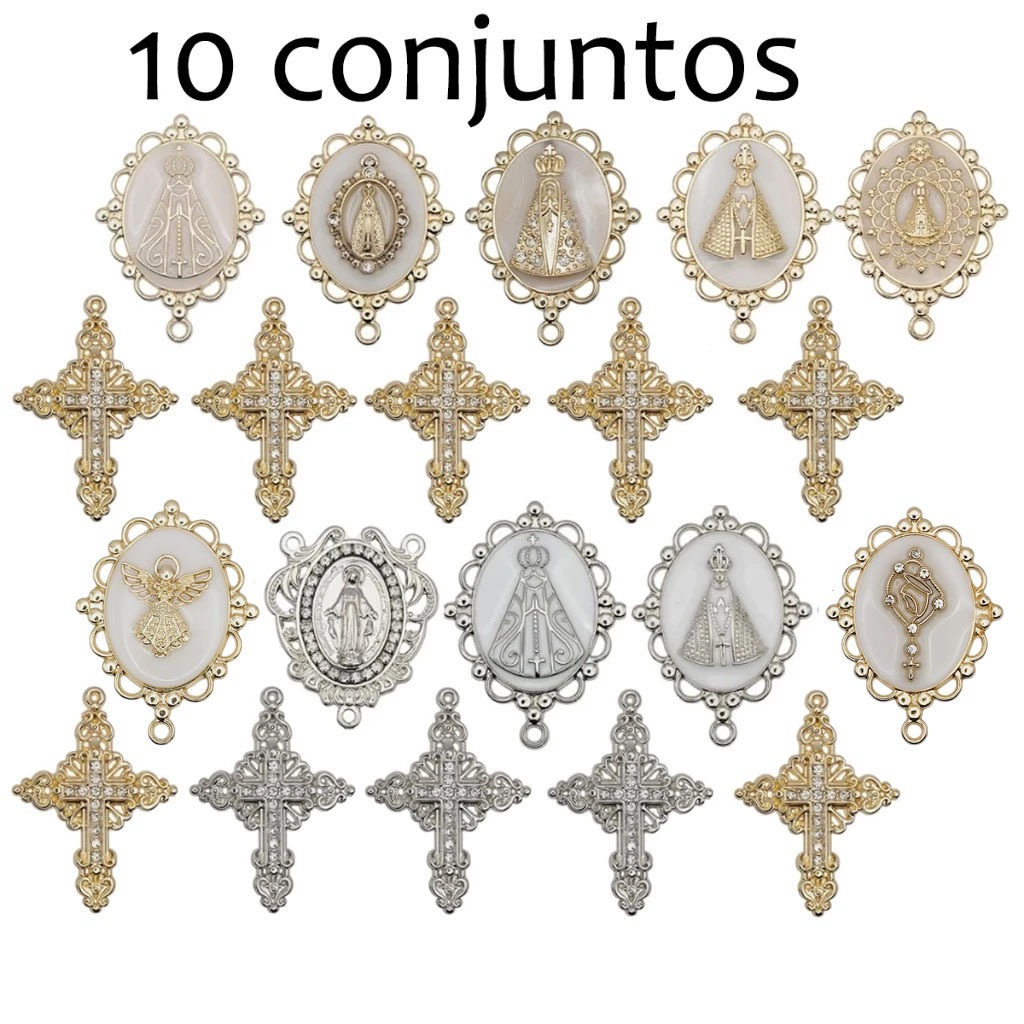 Kit 10 Entremeios variados e 10 Crucifixos 6cm de strass ótimo para terços lindos
