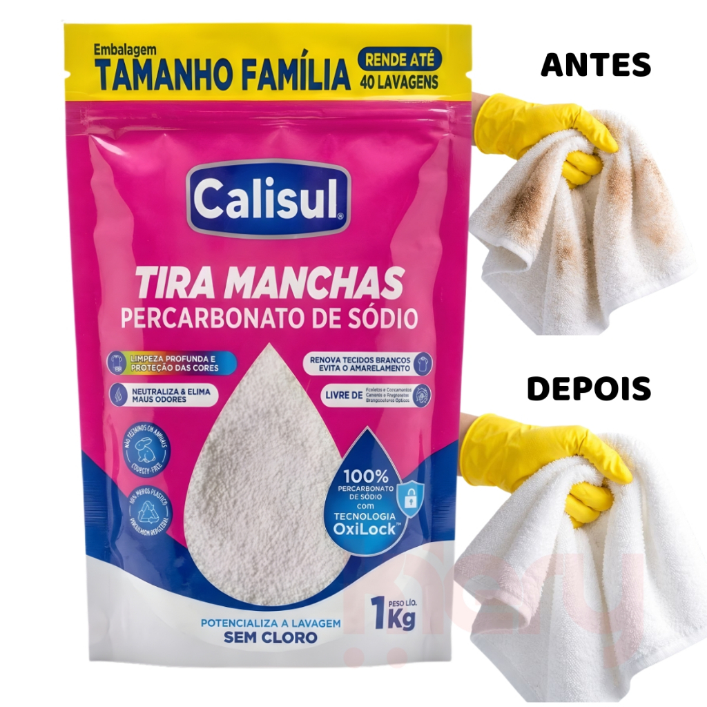 Tira Manchas Percarbonato de Sódio Puro Alvejante  Roupas Brancas e Coloridas Calisul