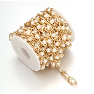 Corrente com Pérola Dourada – Rolo 5 Metros – Ideal para Bijuterias e Artesanato em Oferta na Shopee