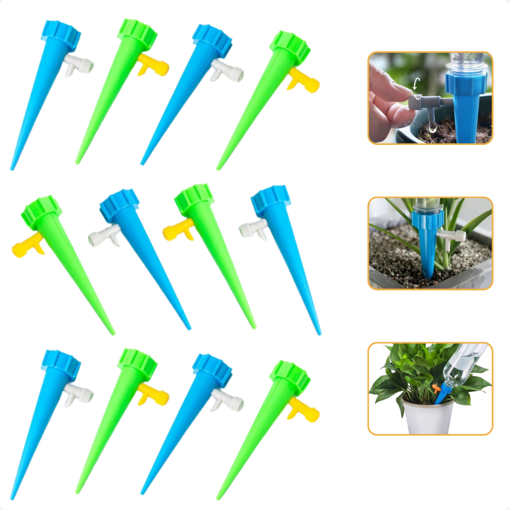 Bico Irrigador Kit 12 / 24 Acoplável Garrafa Pet Gotejador Planta Vaso Jardim Rega Automática Horta Pomar Ajustável Top