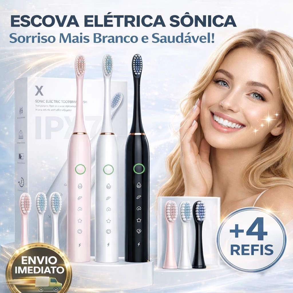 Escova de dentes elétrica recarregável Sonic IPX7 Com Cabeça Substituivel inteligente Ultrassônico em Oferta na Shopee