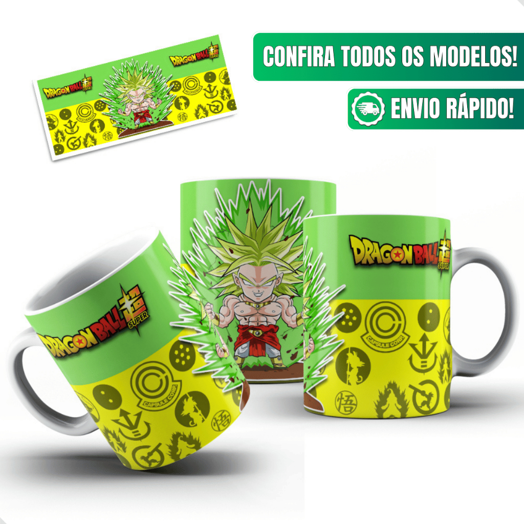 Caneca Dragon Ball Ceramica Personalizada 325ml Broly Super Saiyajin Lendario Dragon Ball Super