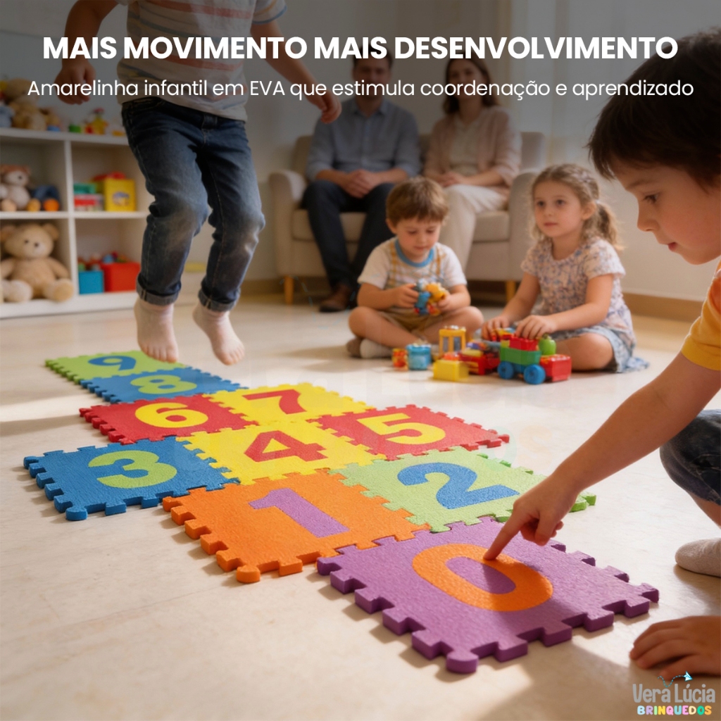 Tapete Amarelinha EVA Infantil Tapete Números em EVA Brinquedo Pedagógico Educativo Tatame 29x29