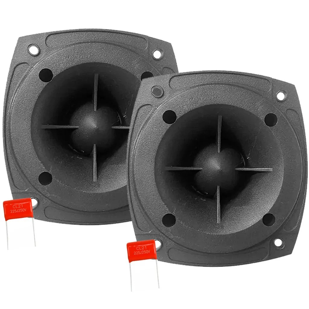 Kit 02 Super Tweeter Tuiter Profissional 100W RMS + Capacitor Som Automotivo Trio Paredão