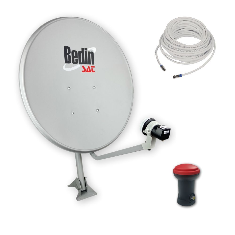 Antena Parabólica Digital Banda KU 60cm Alto Ganho com LNBF Single e Cabo 15m