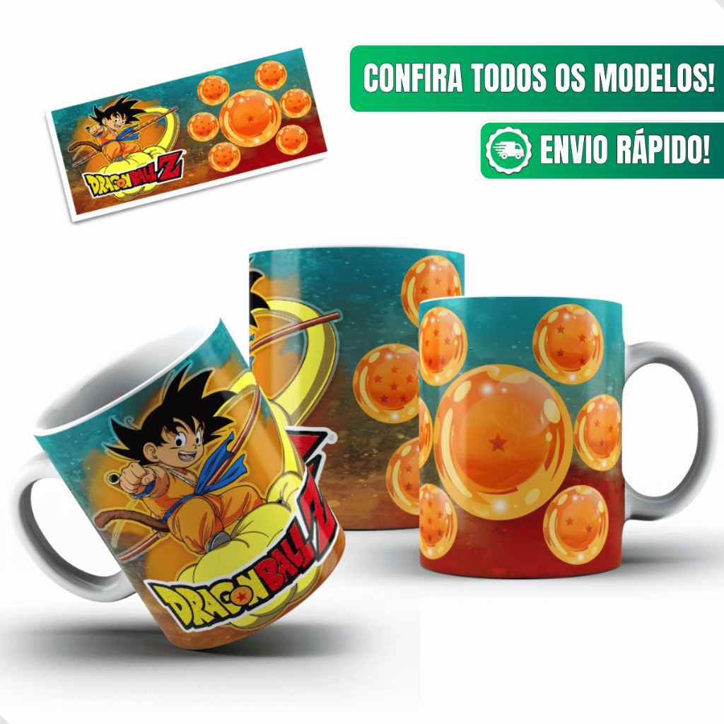 Caneca Dragon Ball Z Ceramica Personalizada 325ml Goku Crianca Nuvem Voadora Esferas Do Dragao