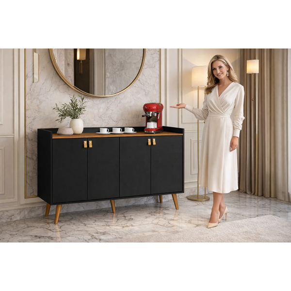 Armario Aparador Buffet 4, 3 e 2 Portas Pés Palito Madeira Prateleira Puxador Couro Laura Cores em Oferta na Shopee