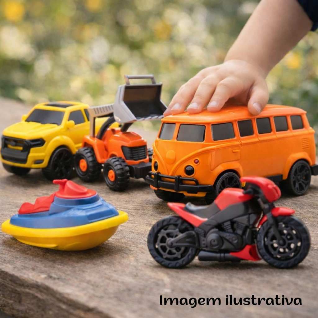 Kit 5 Brinquedos de Menino Veículos Infantil – Pick-up Trator Moto Kombi Jet Ski