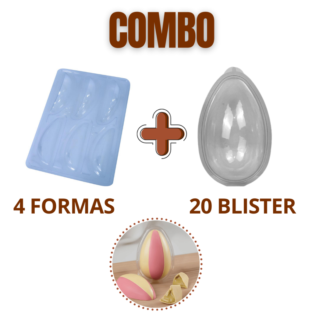 Kit 4 Formas bwb Ovo Fatias com Silicone (3 partes) Para Chocolate - Cód.3716 - + 20 Blister para Ovos de Páscoa Nenhuma em Oferta na Shopee
