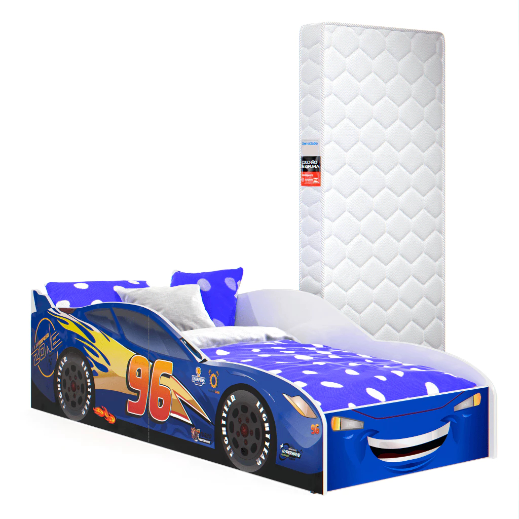 Cama Infantil Carro McQueen Montessoriana Baixa Com Colchão Incluso Para Quarto
