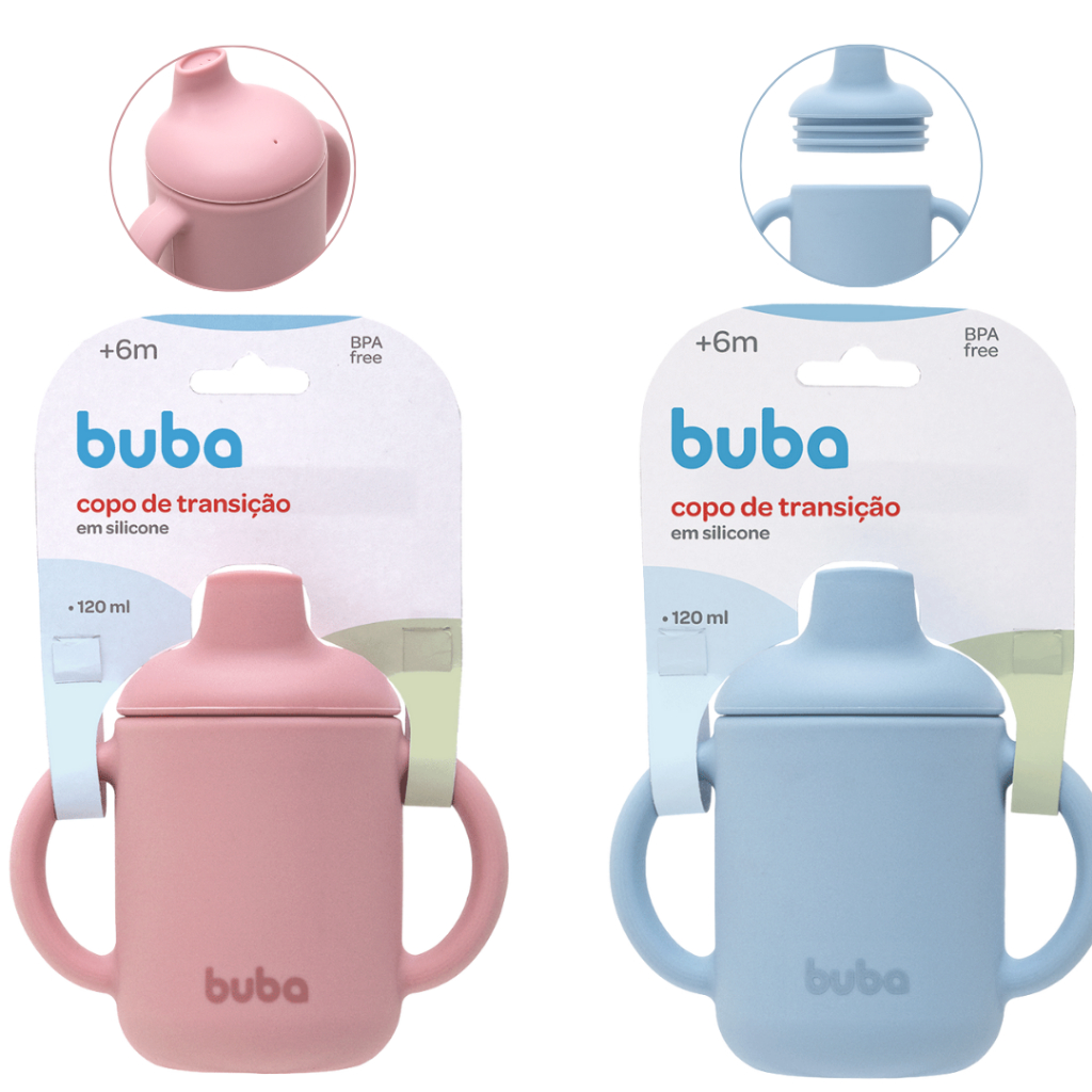 Copo de Treinamento em Silicone com Alça e Tampa Antivazamento Buba Copinho de Transição