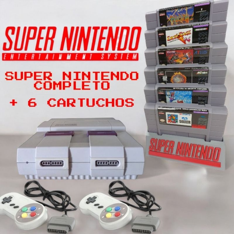 Super Nintendo (SNES) + 2 Controles + Kit com 6 Jogos Incríveis a escolha