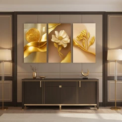 Quadro Decorativo 3 Telas 50x30cm Para Sala Quarto Decoração Moderna Casa