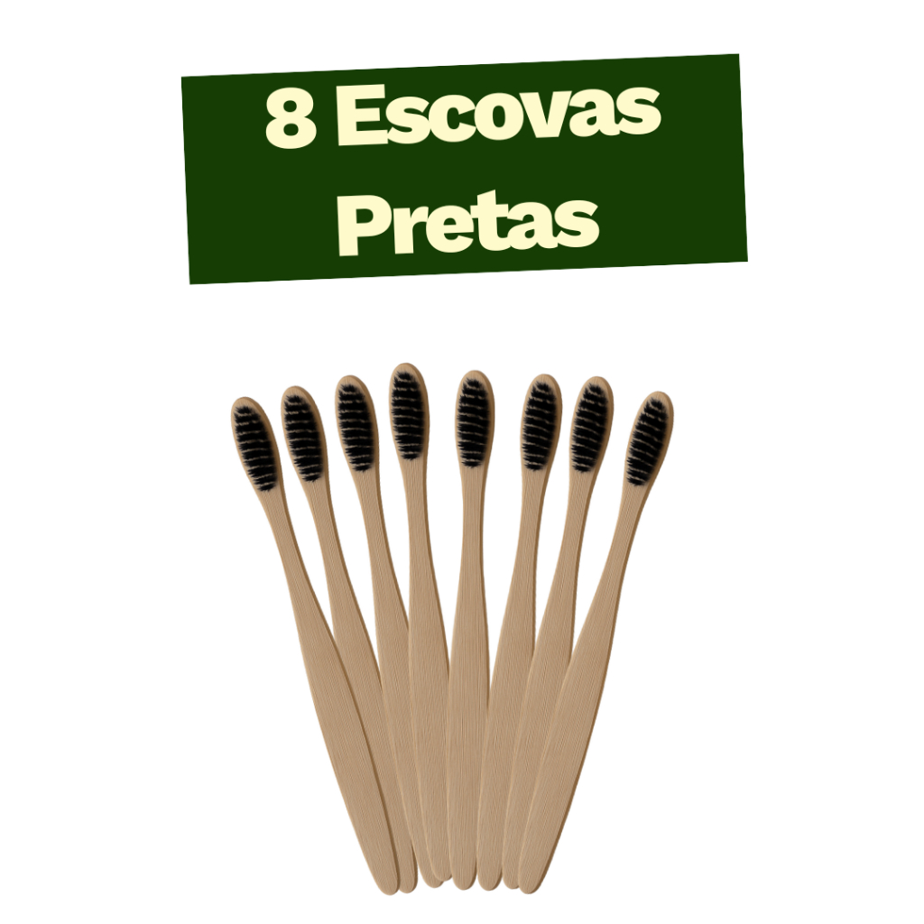 Kit 8 Escova Dente Ecoleva Bambu Ecológica Biodegradável Branca Preta Colorida Cerdas Macias Vegana