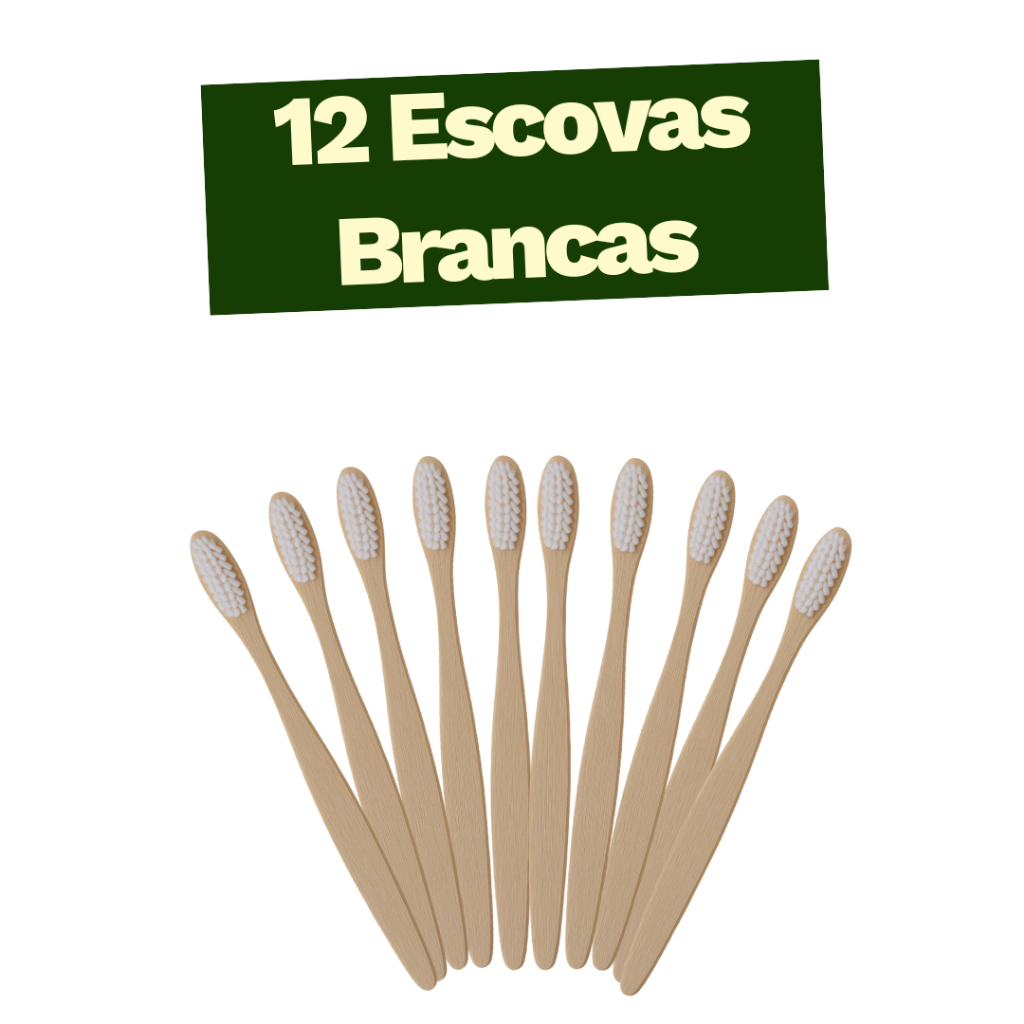 Kit 12 Escova Dente Ecoleva Bambu Ecológica Biodegradável Branca Preta Colorida Cerdas Macias Vegana