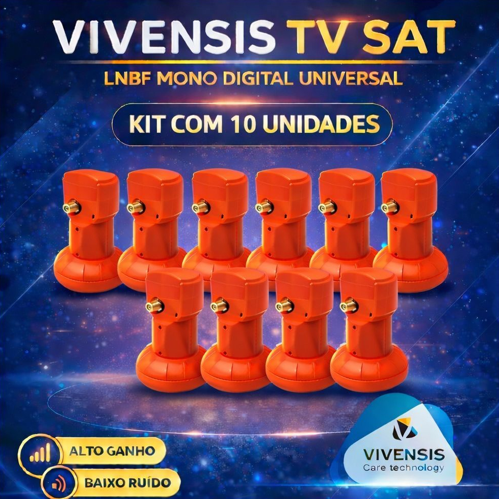 10 LNBF SIMPLES UNIVERSAL BANDA KU DIGITAL ALTO GANHO VIVENSIS - KIT