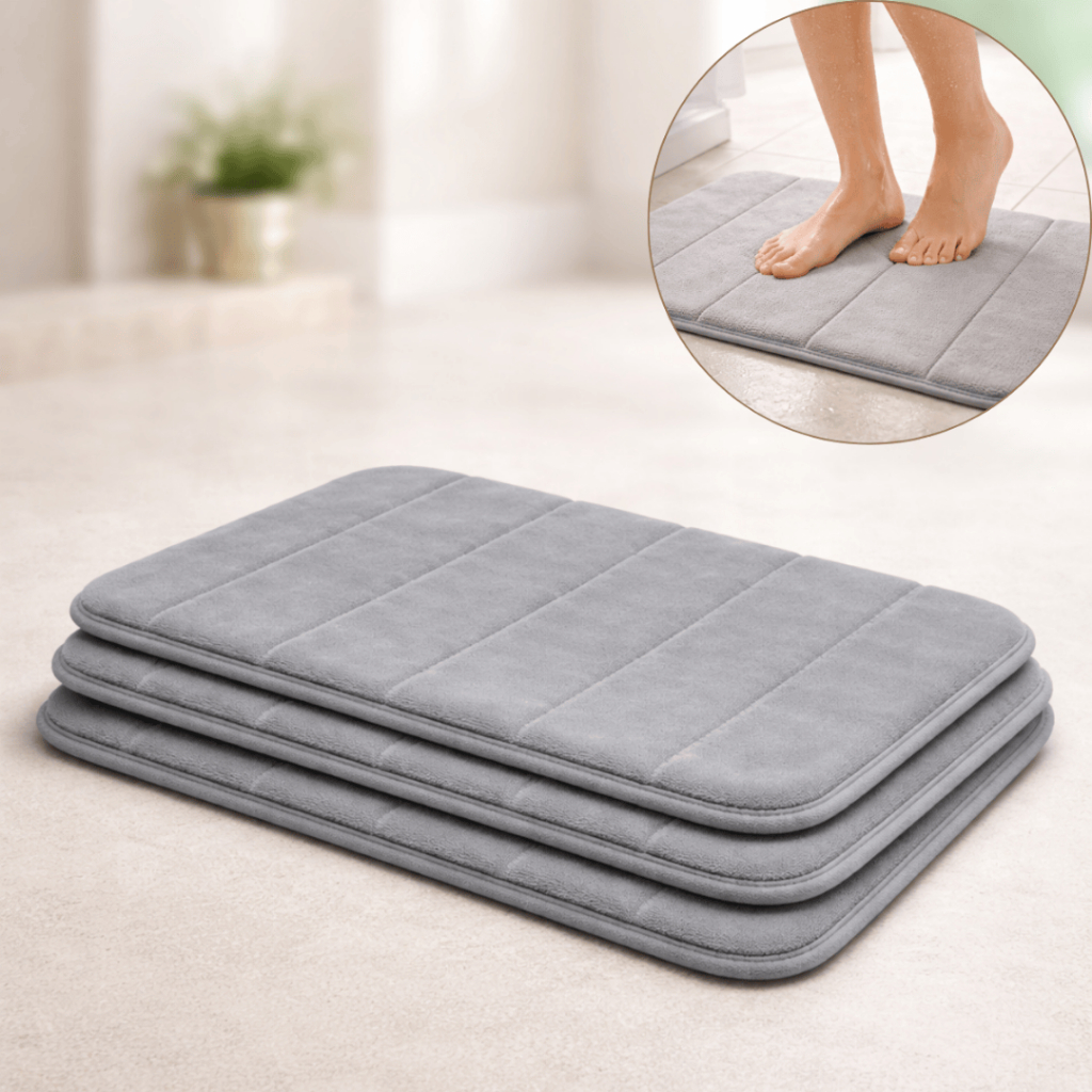 Kit Com 3 Tapetes De Banheiro Antiderrapantes Absorventes Ultra Macio Cor Cinza em Oferta na Shopee