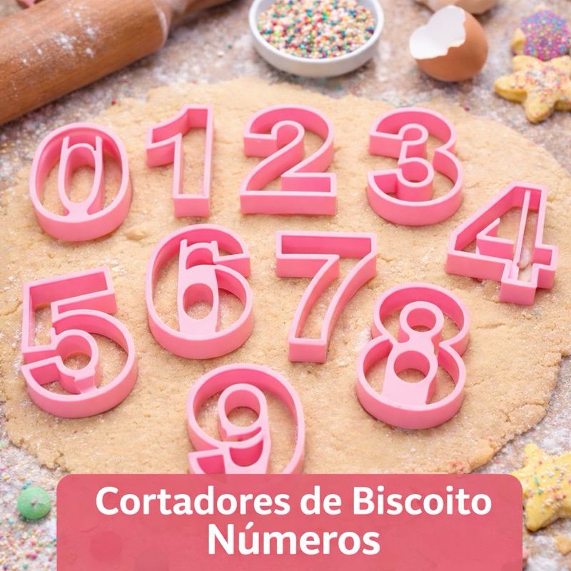 Kit Cortador Biscoito Números Bolacha Pasta Americana 10 Peças Vela Biscuit 9cm