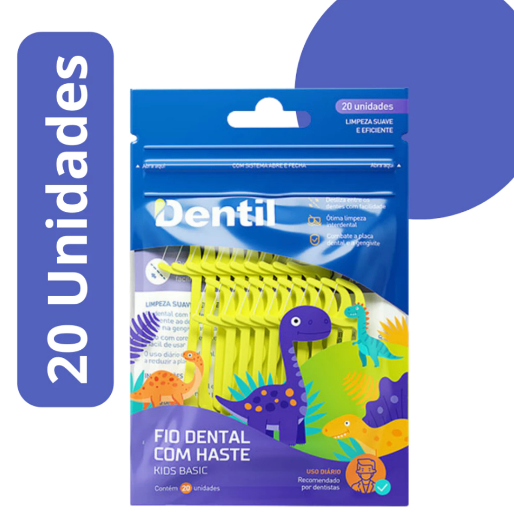 Fio Dental com Haste Kids Basic Dentil Pro – 20 Unidades | Higiene Bucal Infantil Facilita o Uso