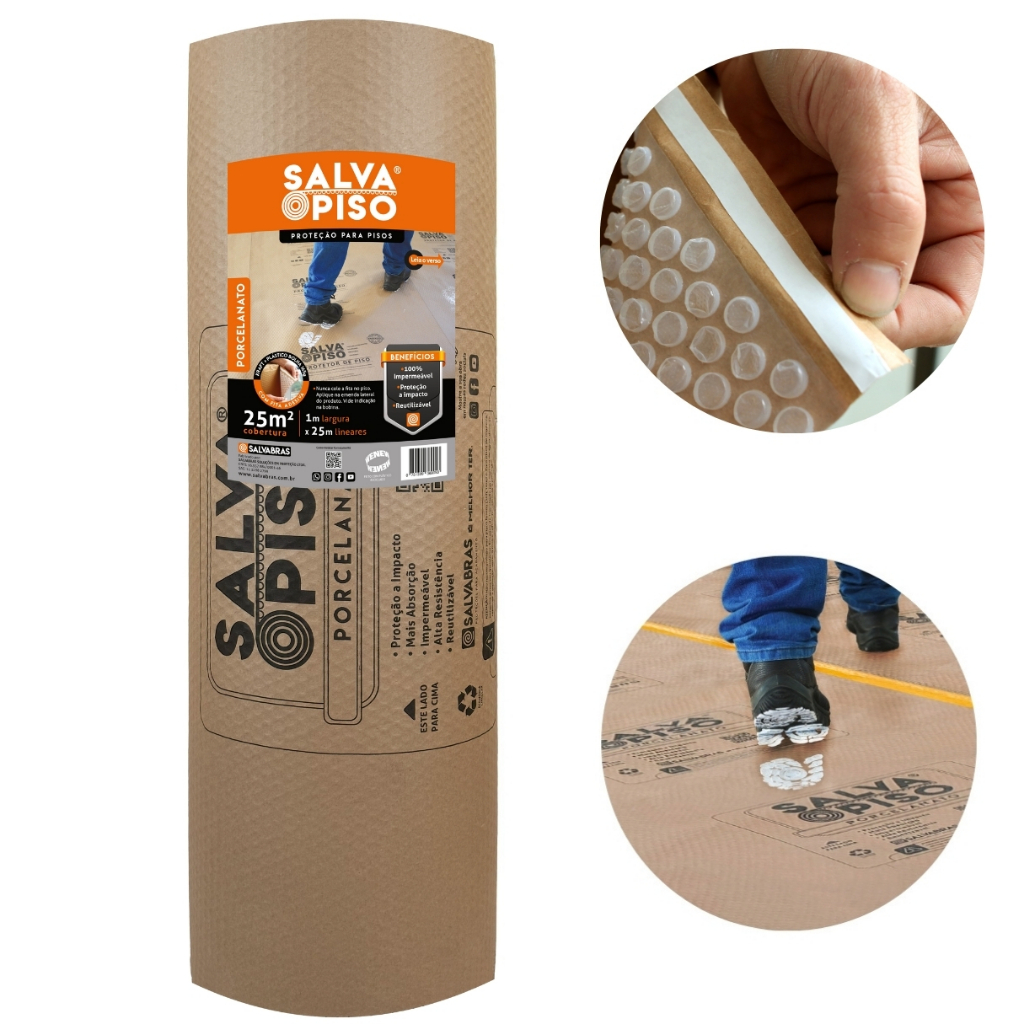 Salva Piso 1,00m x 25m com fita Proteção de piso para obras e reformas bobina de papelão Salvabras