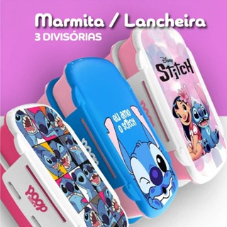Marmita STICH -3 divisórias - 800ml - Lancheira - talheres inclusos - Poop Store em Oferta na Shopee