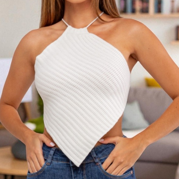 Top Cropped Lenço Feminino Tricot Modal Frente Única com Amarração nas Costas Tricô em Oferta na Shopee
