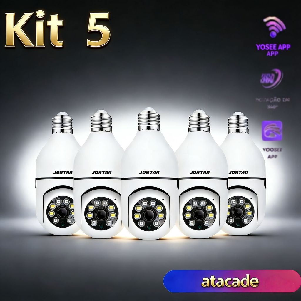 KIT Jortan JT-8177Câmera de segurança a Prova D'água sem fio gira 360 com app Yousee full HD visão notturna