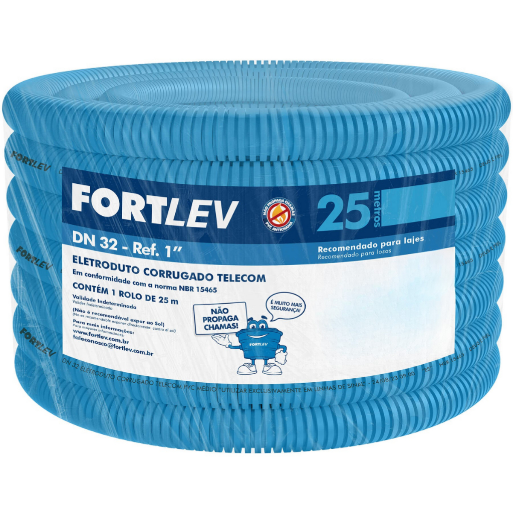 Mangueria Eletroduto Conduite  Corrugado Reforçado Telecom Fortlev 1" 32mm 25M