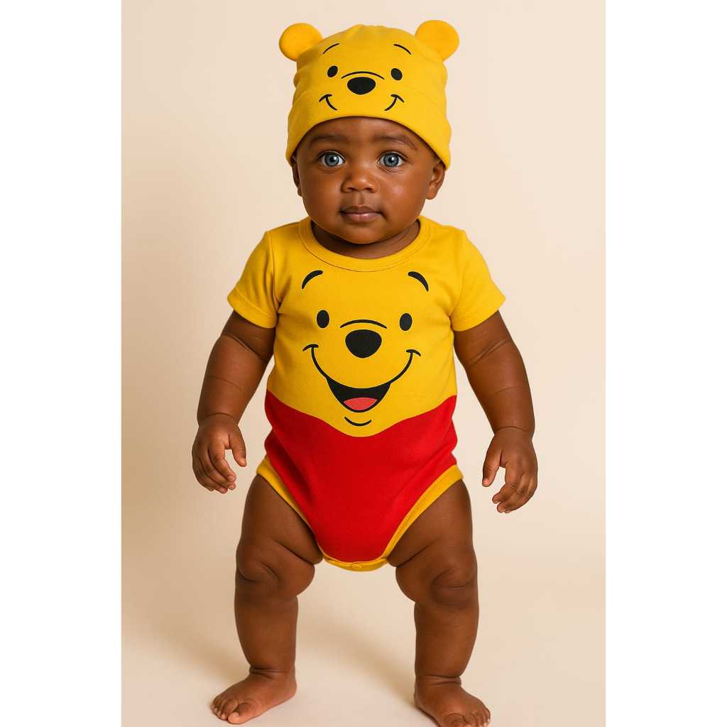 BODY URSINHO POOH + TOUCA MESVERSARIO FANTASIA