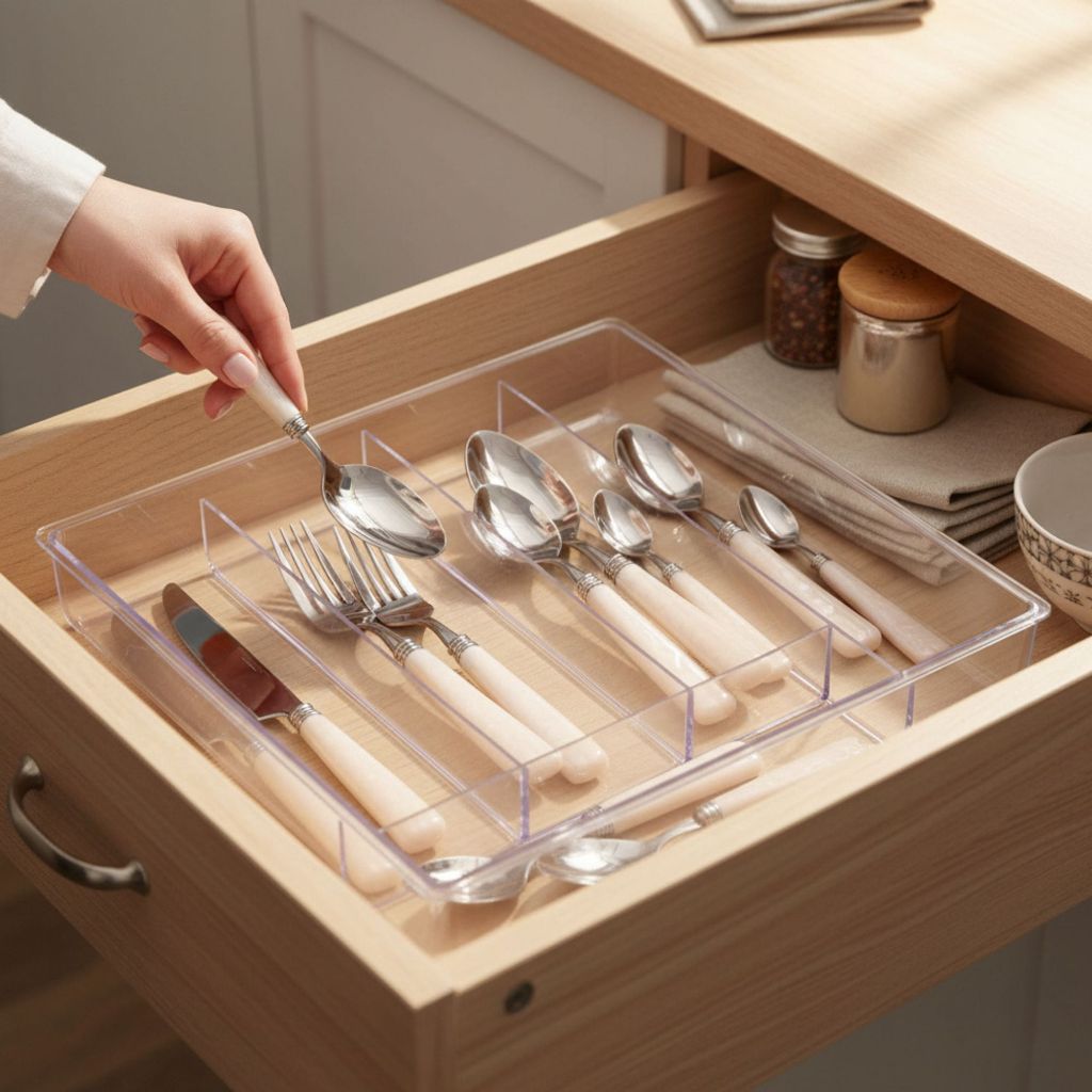 Organizador De Talheres Cristal Empalhável Com Divisórias Transparente em Oferta na Shopee