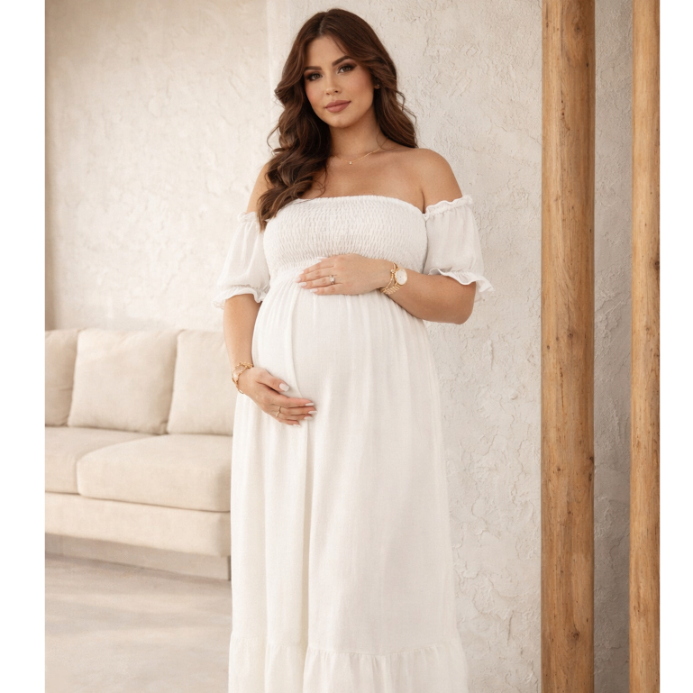 Vestido Longo Feminino Gestante Plus Size Confortável Chá Revelação Chá De Bebê Festas Eventos Casuais Estiloso Elegante