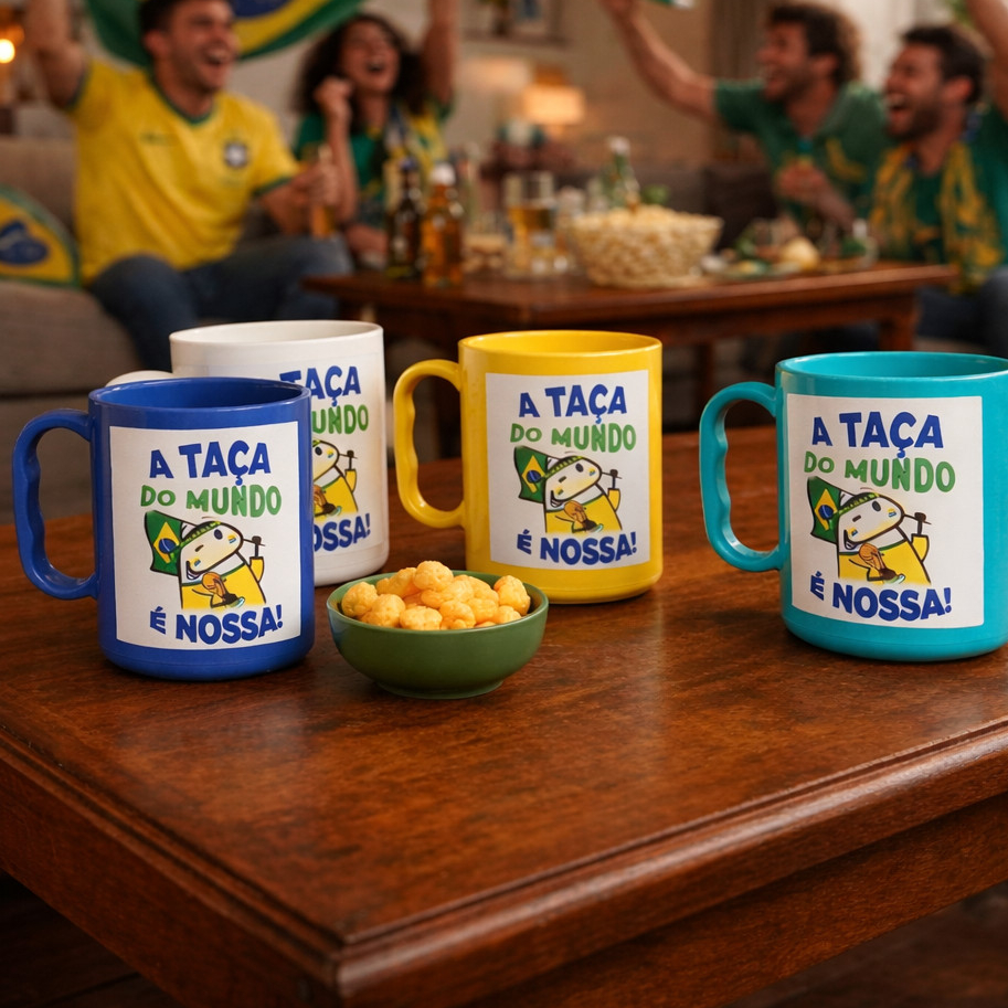 Kit 15 Canecas plastico grande servir flork torcedor copa do mundo a taça é nossa hexa decor amigos