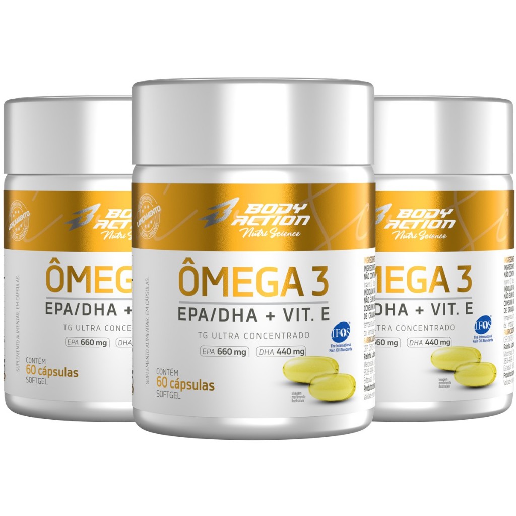 Kit 3x Ômega 3 Tg Ultra Concentrado C/ Vit. E  Total 180 Caps - 3 Meses Bodyaction em Oferta na Shopee
