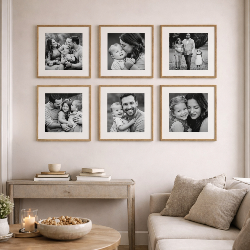 Kit 6 Quadros Decorativos Personalizados com Foto e Moldura Premium